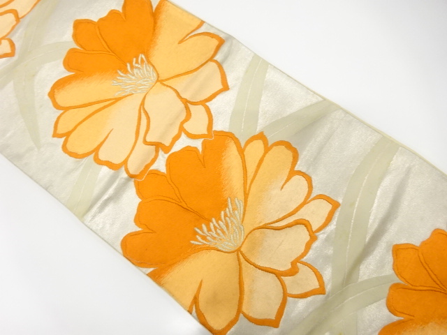 JAPANESE KIMONO / ANTIQUE FUKURO OBI / SILK / WOVEN FLOWER